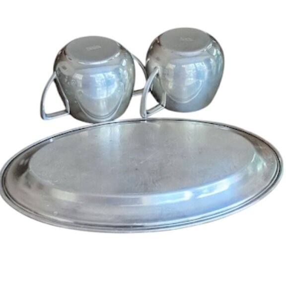 Empire Crafts Quadruple Plate Silver Cream Sugar and Engraved Tray MCM Vintage - Picture 2 of 6